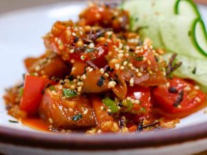 Close up of poke on a plate